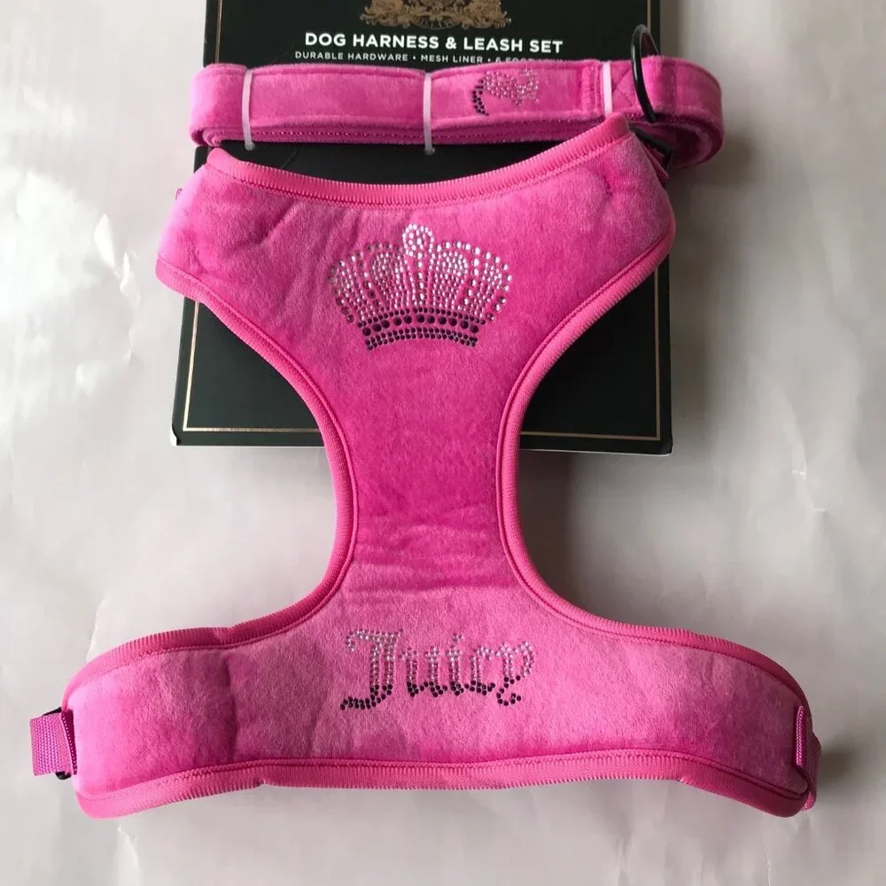 Juicy Couture Harness and Leash Set Mesh Liner Velour Pink Large